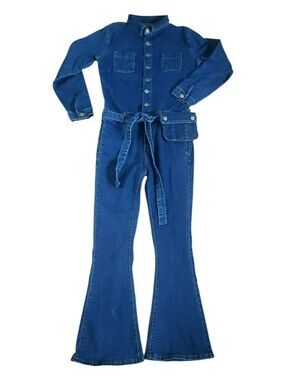 Denim Jumpsuit with Tie Belt - Deep Blue